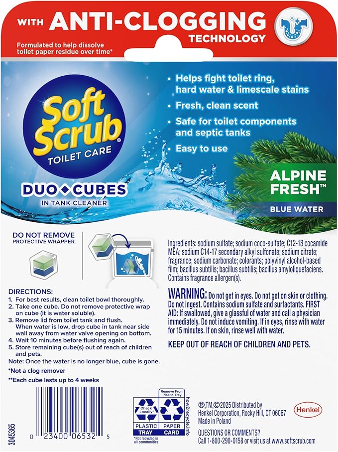 Soft Scrub in-Tank Toilet Cleaner Duo-Cubes, Alpine Fresh, 4Count (Pack of 7)