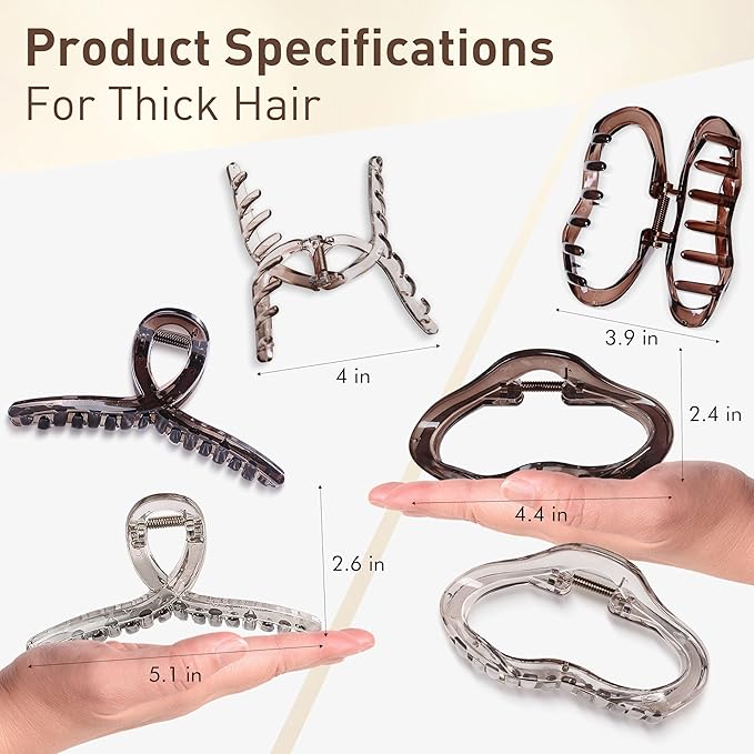 Emma Lily 4pcs Large Hair Claw Clips for Women – Dark & Light Brown Strong Hold for Thick Hair Casual Daily Use