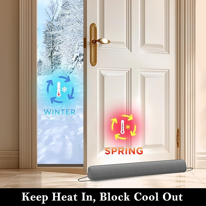 Sunolga 2-Pack 38" Door Draft Stopper Blocks Hot and Cold Air with Removable Washable Cover for Gaps Up to 3", All-Season Seal for Noise, Wind, Door Sweep for Bottom of Door, Home Essentials, Gray