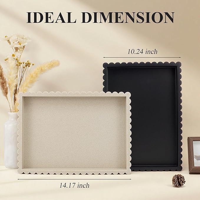 YMXYJM-Scalloped Coffee Table Tray，Ottoman Tray for Modern Home Decor. 14" Decorative Tray for Entryway Table Decor, Living Room Table Decor, Coffee Table Centerpiece - Black Resin