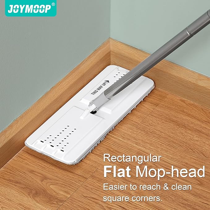 JOYMOOP Flat Mop and Bucket Set with Microfiber Pad, 12 Disposable Toilet Brushes with Stainless Steel Holder, Multi-Functional Cleaner for Household & Commercial Use, Floors, Windows & Toilets
