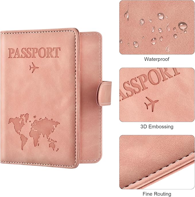 Eoehro Passport Holder for Travel Essentials, Passport Wallet Cover Case for Travel Must Haves Accessories,Passport Book Holders for Women and Men(light pink)