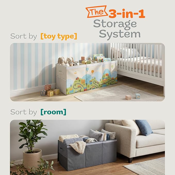 Extra Large Toy Storage Organizer with Lid - Sturdy, Collapsible Toy Chest Storage Box with Cute Design - Toys Bin with Dividers for Kids, Boys, Girls, Nursery, Bedroom, Play room 37"x16"x14"