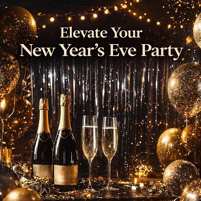 Foil Fringe Curtains New Year’s Eve Party Decorations - Melsan 3 Pack 3.2 x 8.2 ft Black Tinsel Curtain Photo Backdrop for Birthday Decorations Retirement Party Decorations Black