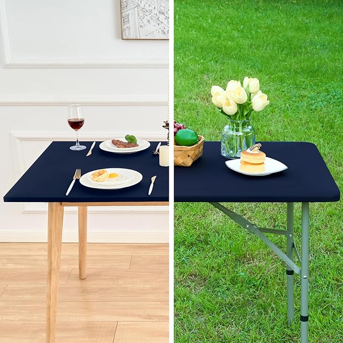 NEWISHER Fitted Rectangle Tablecloth 42 x 72 Inch Elastic Table Cloth Stretch Spandex Table Cover Navy Washable Polyester Table Top Cap Cover for Dining Picnic Camping Indoor and Outdoor