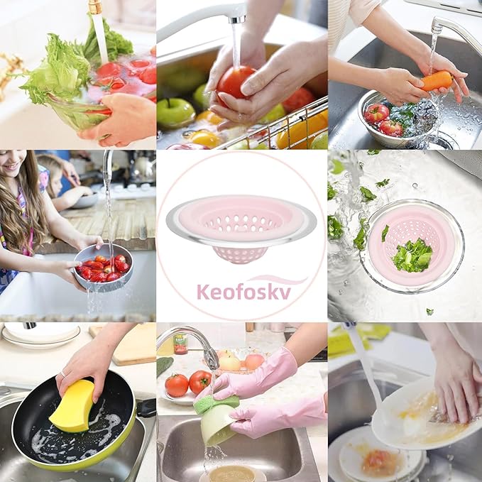 2 PCS Kitchen Stainless Silicone Sink Strainer, 4.5 inch Diameter… (Light Pink)