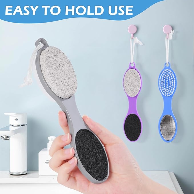 3 Pcs 4 in 1 Foot Brush for Use in Shower with Pumice Stone, Foot Rasp and Sandpaper, Foot Scrubber Brush for Feet, Dead Skin Remover for Foot Care (3 Colors)