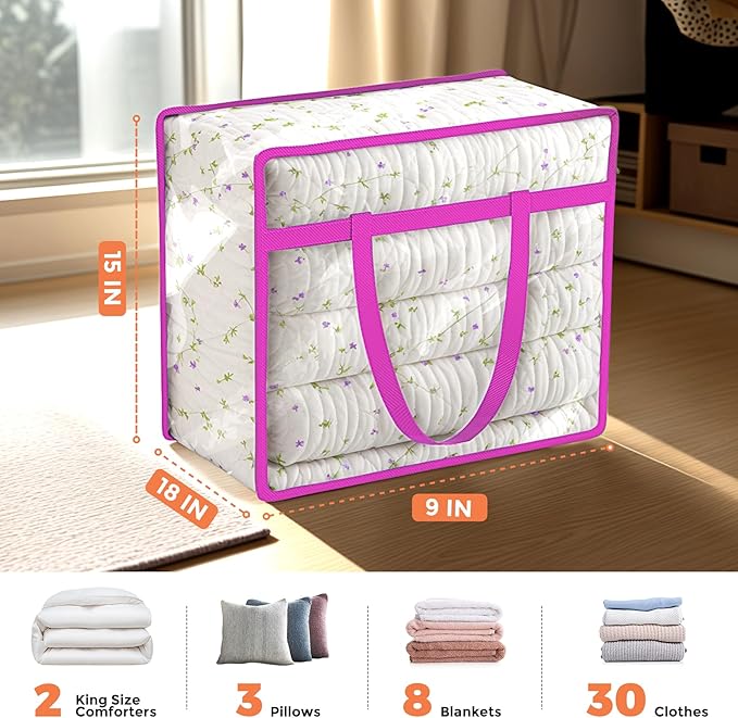 Budding Joy Clear Zippered Storage Bags for Clothes, 40L Closet Organizers and Storage Containers, Vinyl Moving Bag for Bedding, Linen, Blankets, Comforters, Clothing & Toys