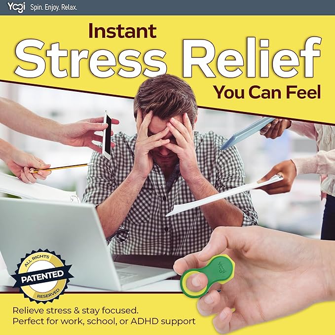 Yogi Fidget Toy – Silent Sensory Spinner for Adults & Kids – Stress Relief Fidgets for ADHD, Anxiety – Fidget Toys for Adults – Includes 5 Finger-Fit Rings – Work, School & Travel – Lime