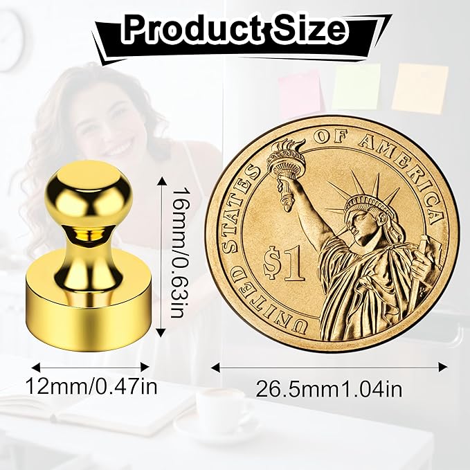 Metallic Magnets, Refrigerator Magnets, 48 Pack Gold Magnetic Push Pins, Strong Fridge Magnets, Multi-use Whiteboard Magnets Perfect for Kitchen Office Classroom