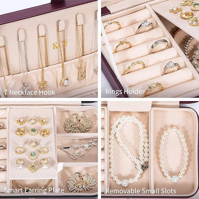 KCY Travel Jewelry Organizer Box for Women Girls, Small Travel Jewelry Case, PU Leather Portable Jewellery Storage Boxes Display Holder for Ring Earrings Necklace Bracelet Bangle, Gifts, Purple