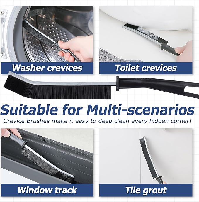 IVYROLL Grout Brush with Long Handle, Grout Cleaner Brush for Tile Floors, Stiff Bristles for Crevice, Tile Line, Shower, Kitchen, Bathroom