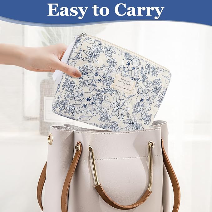 2PC Makeup Bag Set, Cute Cosmetic Bag for Women Girls, Floral Coquette Aesthetic Toiletry Bag, Travel Make Up Organizer Bag (Elephant)