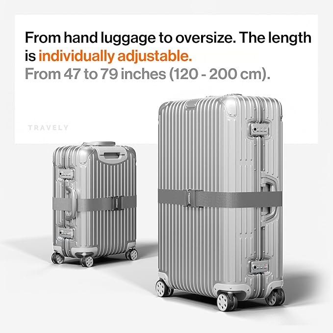 TRAVELY Luggage Straps - Particularly conspicuous & Secure - Incl. 4 Name Tags - Luggage Strap Ideal crosswise - [Set of 4]