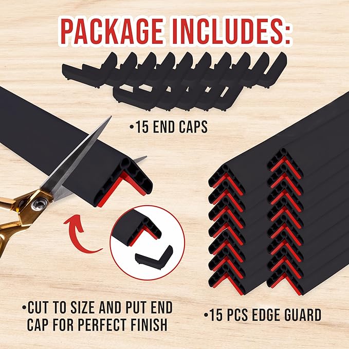 Rubber Bond Wall Corner Guard Edge Protector - 1x1x36 inch Baby Proofing Corner Guards - Self-Adhesive Furniture Edge Strips for Home and Office (15 Pack, Black)