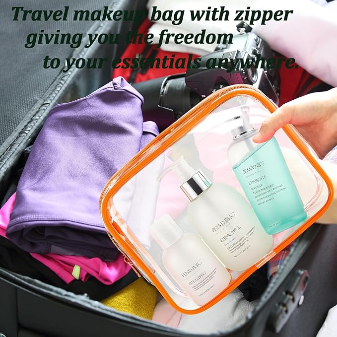 6 Pieces Clear Makeup Bags Bulk, TSA Approved Toiletry Bag PVC Clear Cosmetic Toiletries Pouch with Zipper, Waterproof Vinyl Plastic Organizer Case for Women Carry-on Travel Essentials
