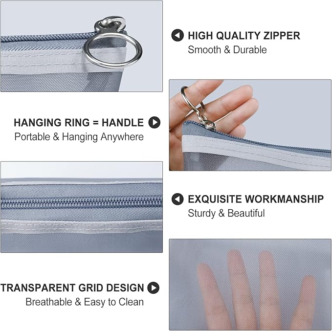 Aosbos 3-Pack Mesh Cosmetic Bag Set - Travel/On-The-Go Makeup Storage, Zipper Closure Small Pouch