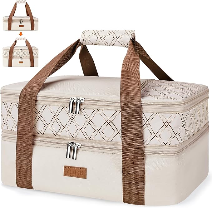 Vuudh Expandable Casserole Carrier Bag - Double Decker Food Bag, Insulated Casserole Carrier for Hot or Cold Food, Lasagna Holder Tote for Picnics, Beaches, Traveling or Gifts