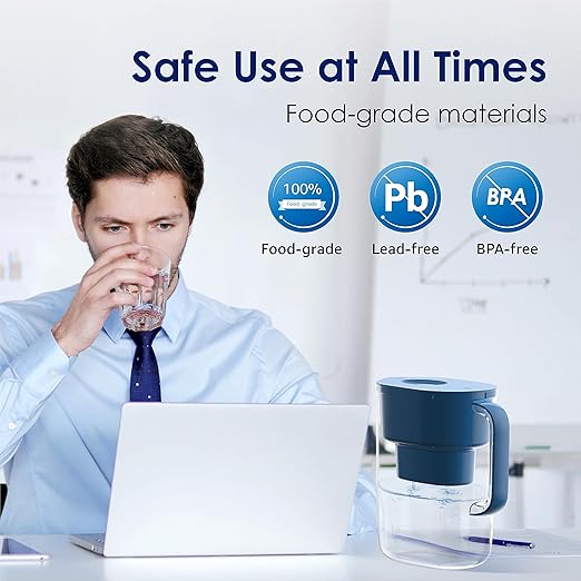 Waterdrop PT-07C Water Filter Pitcher, 10-Cup, NSF Certified, 200-Gallon Long-Life Filter, Improves Coffee & Tea Taste, Reduces PFOA/PFOS and Chlorine, 5X Longer Filter Life, Classic Blue