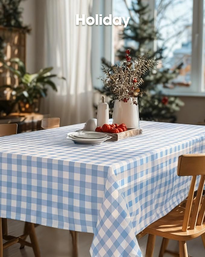 Pureegg Plastic Table Cloth Disposable 10 Pack, 54 x 108 Inch Table Cloths, Party, Picnic, Decorative Gingham Tablecloths, Rectangle, Blue and White Checkered Cover, Leakproof & Sturdy, Blue Plaid