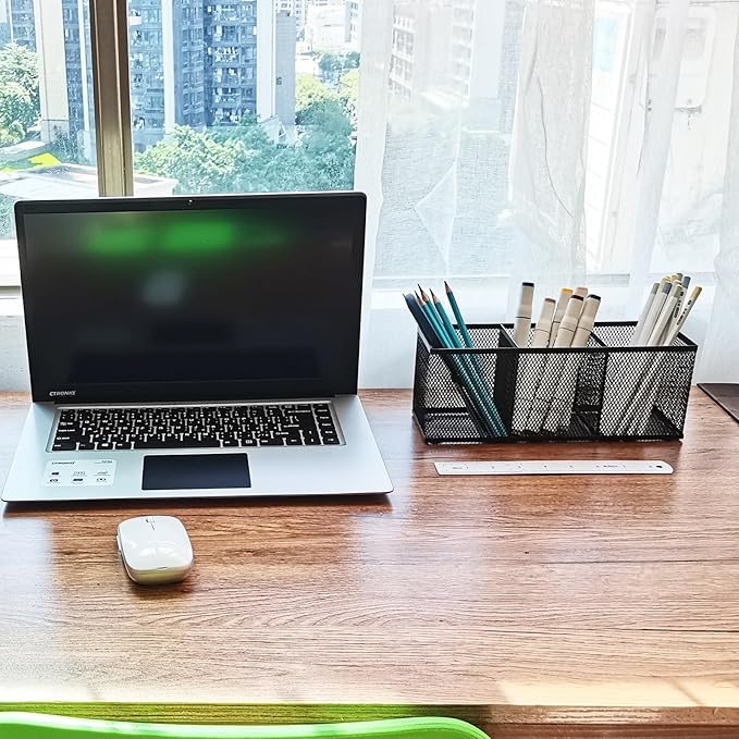 2-Pack Metal Mesh Pencil Holder, Spacious 3-Compartment Desk Organizer for Pens, Makeup Brushes, Utensils, Desktop Storage for Home, Office, School, Kitchen, 10.43x3.35x4.04 Inch, Black