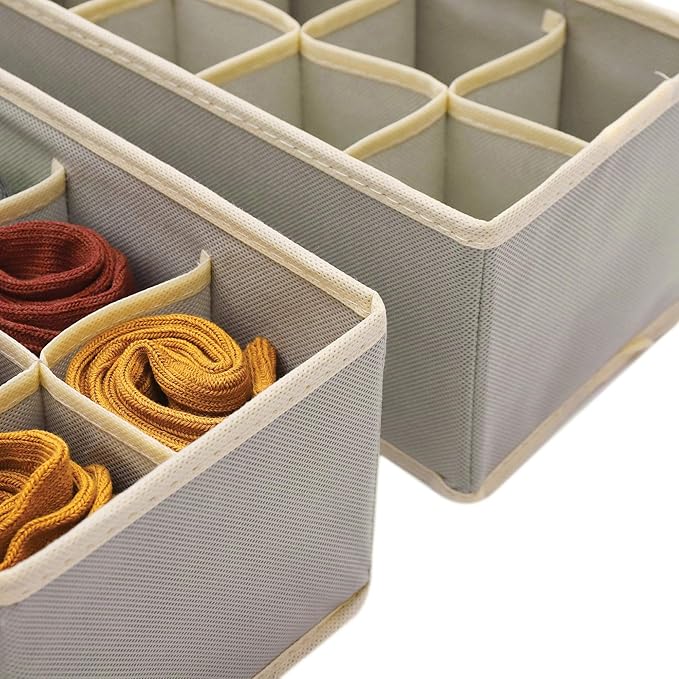 DIOMMELL Set of 6 Foldable Cloth Storage Box Closet Dresser Drawer Organizer Fabric Baskets Bins Containers Divider for Clothes Underwear Socks Lingerie Clothing, Grey 00-0600