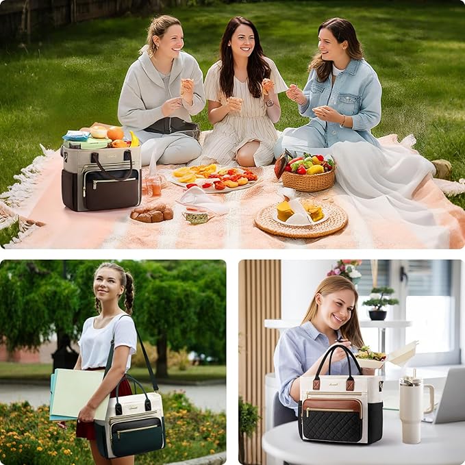 LOVEVOOK Insulated Lunch Bag Women,Wide Opening Adult Lunch Box Women with Cup Holder,X Large Leakproof Cooler Bag for Work Picnic Beach Family College Mom,Lunch Teacher Breast Pump Diaper Tote Bag