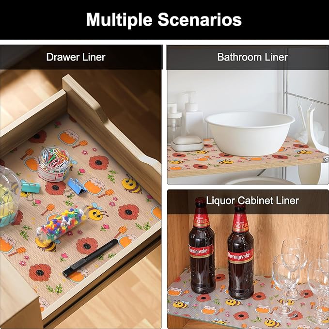 Cooyes Shelf Liner – Non-Slip Cabinet & Drawer Liner for Kitchen – Non-Adhesive Waterproof Shelf Paper with Modern Pattern – Durable EVA Cabinet Mat – Easy to Cut (Buff,17.5" W x 78.7" L)
