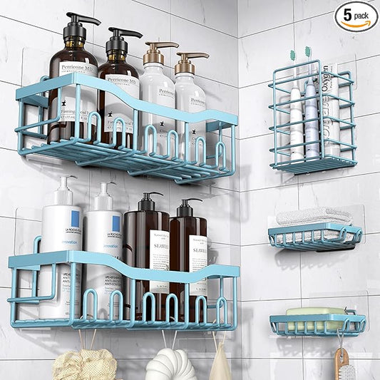 EUDELE 5-Pack Rustproof Stainless Steel Shower Caddy – No Drill Adhesive Bathroom Organizer with Large Capacity, Spacious Shower Shelves for Inside Shower, Kitchen & Home Decor Storage - XL Size