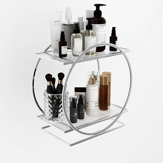 Perfume Organizer for Bedroom Dresser - Silver Makeup Organizers for Vanity, 2 Tier Bathroom Countertop Organizer Perfume Tray Skincare Storage Cosmetic Display Rack, Makeup Counter Shelf