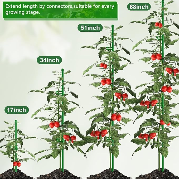 30Pcs Plant Support Stakes 17 inch SupKing Garden Orchid Sticks, Extendable to 3ft 4ft 5ft Plant Poles with Clips for Indoor Outdoor Potted Tomatoes, Roses, Amaryllis, Vegetables, Comes with 20 Ties