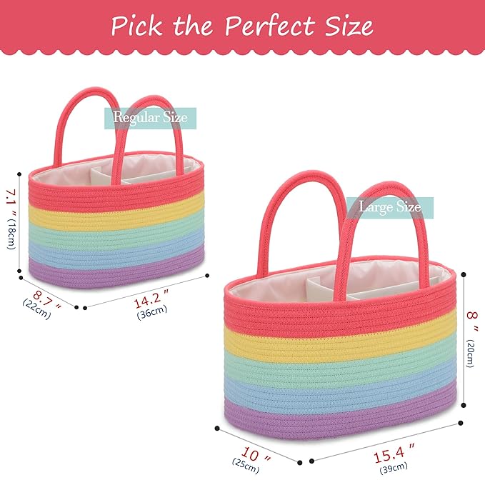 COMSE Baby Diaper Caddy Organizer, Car Caddy, Diaper Change Organizer, Gift Baskets Empty, Portable Tote Bag with Divider, Baby Shower Gifts Newborn Essentials Registry Must Have, Rainbow