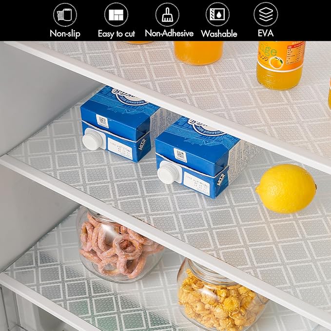 Shelf Liners for Kitchen Cabinets – Non Adhesive Drawer and Cabinet Liner, Waterproof and Oil-Proof Kitchen Cupboard Shelf Paper EVA Material Fridge Liner for Refrigerator – Modern Pattern