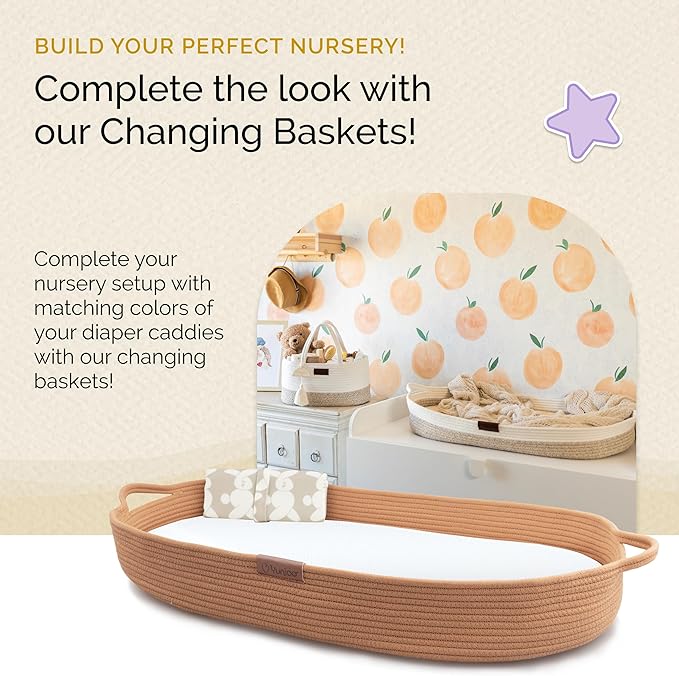 Baby Diaper Caddy Organizer, Portable Nursery Storage Basket with Sturdy Handle Diaper Caddy Basket, Car Caddy for Diapers and Baby Wipes, Newborn Essentials