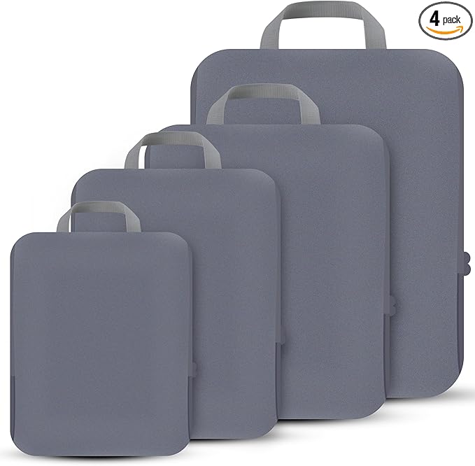 4 Set Compression Packing Cubes Travel - Travel Accessories Expandable Packing Organizers for Carry On - Essentials Luggage Bags - Dark Grey