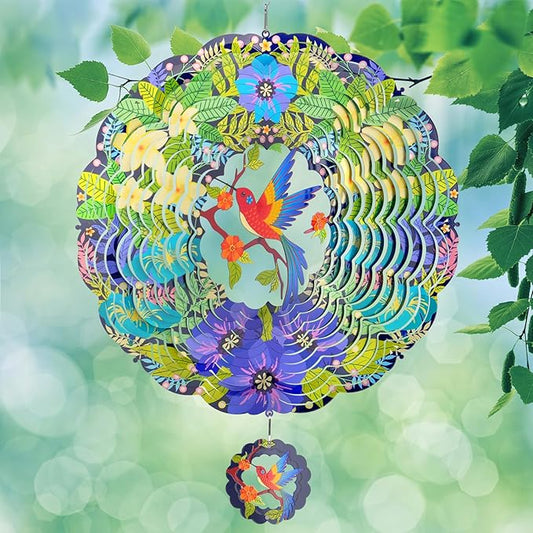 Wind Spinners - Hummingbird Wind Spinner for Yard and Garden, 12 Inches Large Metal Wind Sculptures, Decor for Home, Outside, Patio, Gifts for Mom, Daughter, Grandma's Birthday, Green Purple