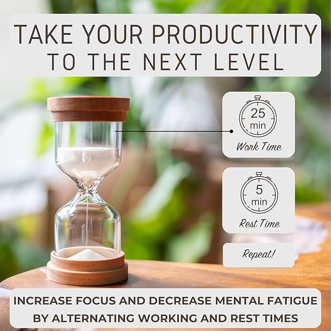 25 Minute Sand Hourglass Timer - Glass Sand Clock 25 Min - Modern Hourglass Watch with Wooden End Caps for Kids, Games, Classroom, Kitchen, Home or Office Decor