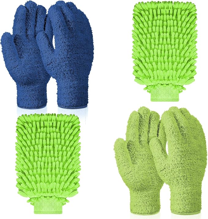 Potchen 6 Pcs Microfiber Dusting Mitt Gloves Microfiber Washable Dusting Gloves Car Wash Mitt for Leaf Cleaning Plant