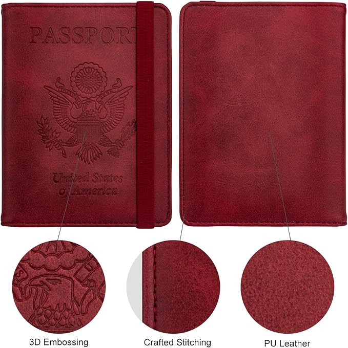 WALNEW Passport Holder for Travel, RFID Passport Cover Wallet for Women Men, PU Leather Passport Book Card Holder Case with Pen, Travelling Essentials for Flying