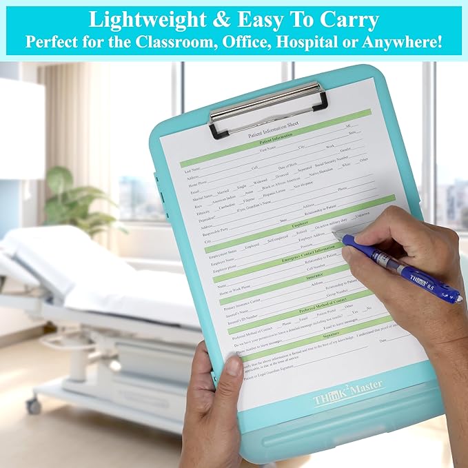 Think2Master Teal Plastic Storage Clipboard with Pencil Holder. | 25% Heavier & 25% Sturdier| Heavy Duty. Must Have for Nurses, Teachers & Classrooms.