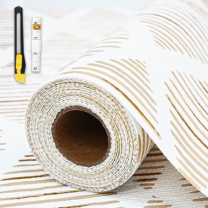 Drawer and Shelf Liner for Kitchen Cabinet,Non-Adhesive Cabinet Liner 12in x 10FT,Waterproof Shelf Paper Non-Slip Mats Cupboard Liner Contact Protect Dresser/Shelves/Table-Brown Stripes