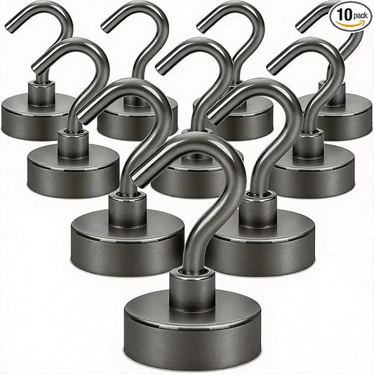 Neosmuk Magnetic Hooks, Heavy Duty 40lb+ Strong Magnet Hook for Cruise Cabins, Cruise Ship Essentials for Hanging, Metal Wall Refrigerator Hangers (Gunmetal, 10 Pack)
