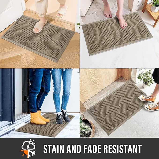 Sturdy Front Door Mat, Absorbent Muddy Dirt Resist Welcome Door Mats Outdoor Indoor, Stain and Fade Resistant, Non-Slip Rubber Backing Low Profile Doormat for Entryway, 72×24, Beige