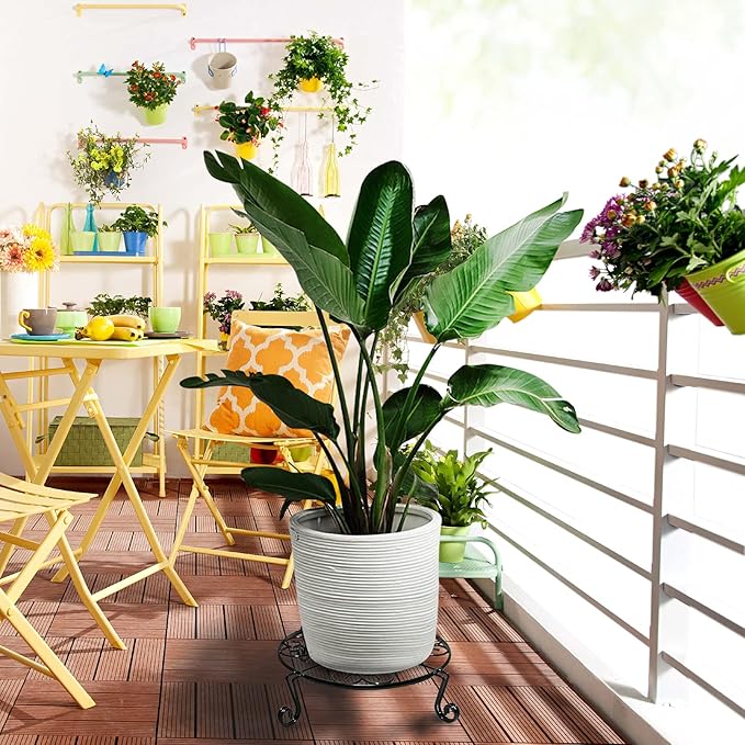 NSYOOMH 1 pack 10"-12" Metal Plant Stand Outdoor, for Flower Pot Heavy Duty Potted Holder Round Wrought Rustproof Iron Planter Stand, plant Stands Indoor Clearance and Outdoor patio - 10 Inches Black