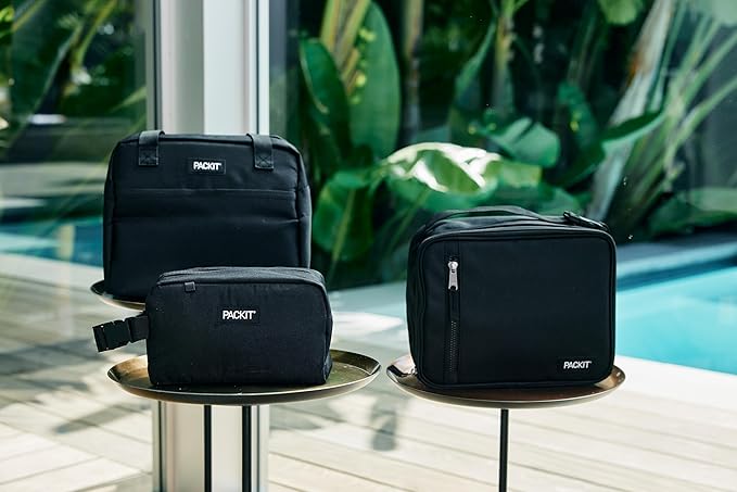 PackIt Freezable Small Insulated Snack Box, Black, with EcoFreeze Technology (Built-in Ice Pack), Mini Cooler or Small Lunch Bag, For Fresh Snacks On the Go, for Work, Gym, or Travel
