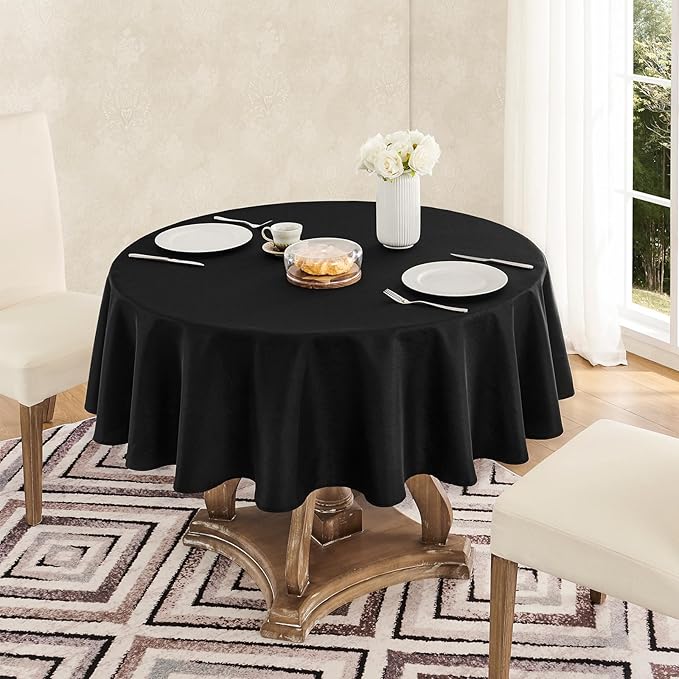 Veblandy Tablecloth Linen Textured Waterproof & Stain Resistant Table Cloth Wrinkle Free Decorative Fabric Farmhouse Table Cover for Dining/Party/Buffet/Wedding, 60 x 60 Inch, Black