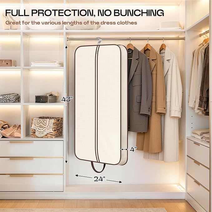 MISSLO 43" Hanging Garment Bags for Travel for Women Heavy Duty Mens Suit Bag Travel Foldable Suit Cover Bags for Closet Storage for Coats, Jackets, Shirts, Clothes, Beige
