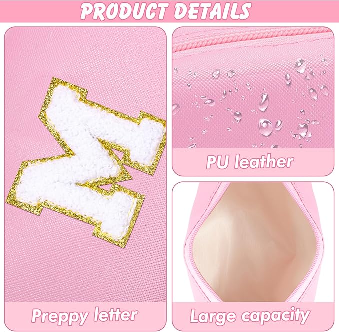 Gifts for Girls Initial Makeup Bag Personalized Cosmetic Bag with Zipper Cute Travel Toiletry Bag Waterproof PU Preppy Makeup Pouch Birthday Gift for Teen Girls Women(Pink M)