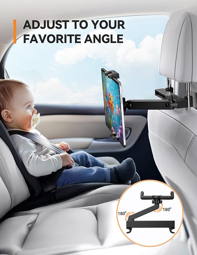 TECKNET Car Headrest Tablet Holder, ipad Car Holder Back Seat [3 in 1 Extension Arm], 360° Rotating Adjustable Road Trip Essentials for Kids,for 4.7-12.9" iPad Pro,Air,Mini,iPhone,Galaxy,Switch,Fire