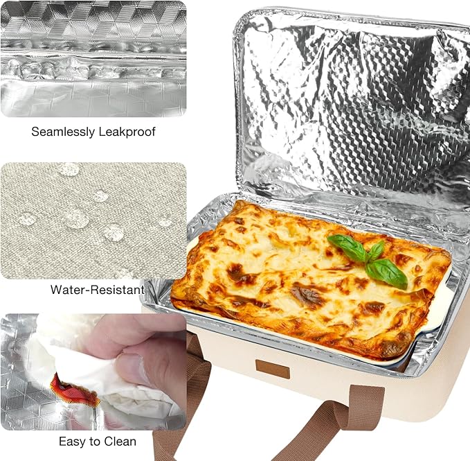 Vuudh Expandable Casserole Carrier Bag - Double Decker Food Bag, Insulated Casserole Carrier for Hot or Cold Food, Lasagna Holder Tote for Picnics, Beaches, Traveling or Gifts